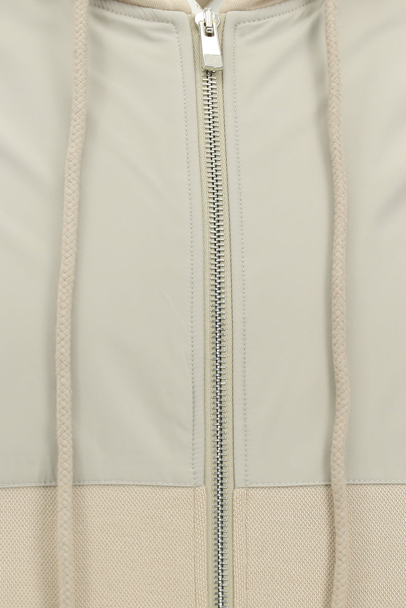 Açık Bej Kapüşonlu Regular Fit Pamuklu Fermuarlı Sweatshirt