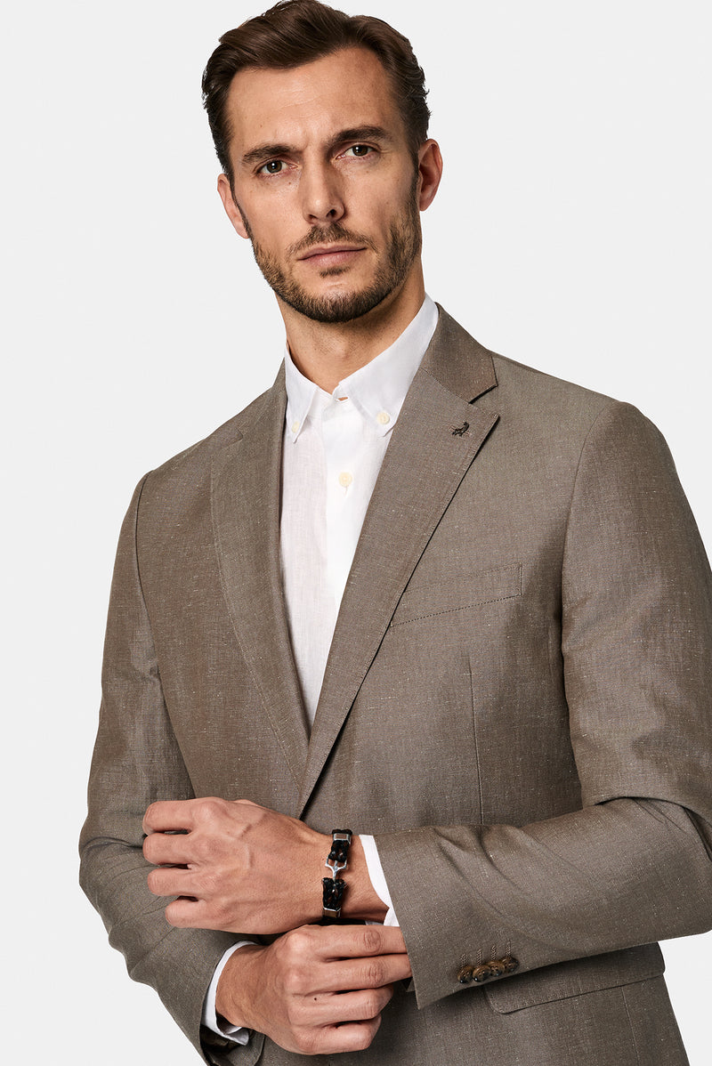 Koyu Füme 6 Drop Regular Fit Standart Kesim Pileli Beli Lastikli ?talyan Keten Kar???ml? Tak?m Elbise-Abdullah Ki??l?