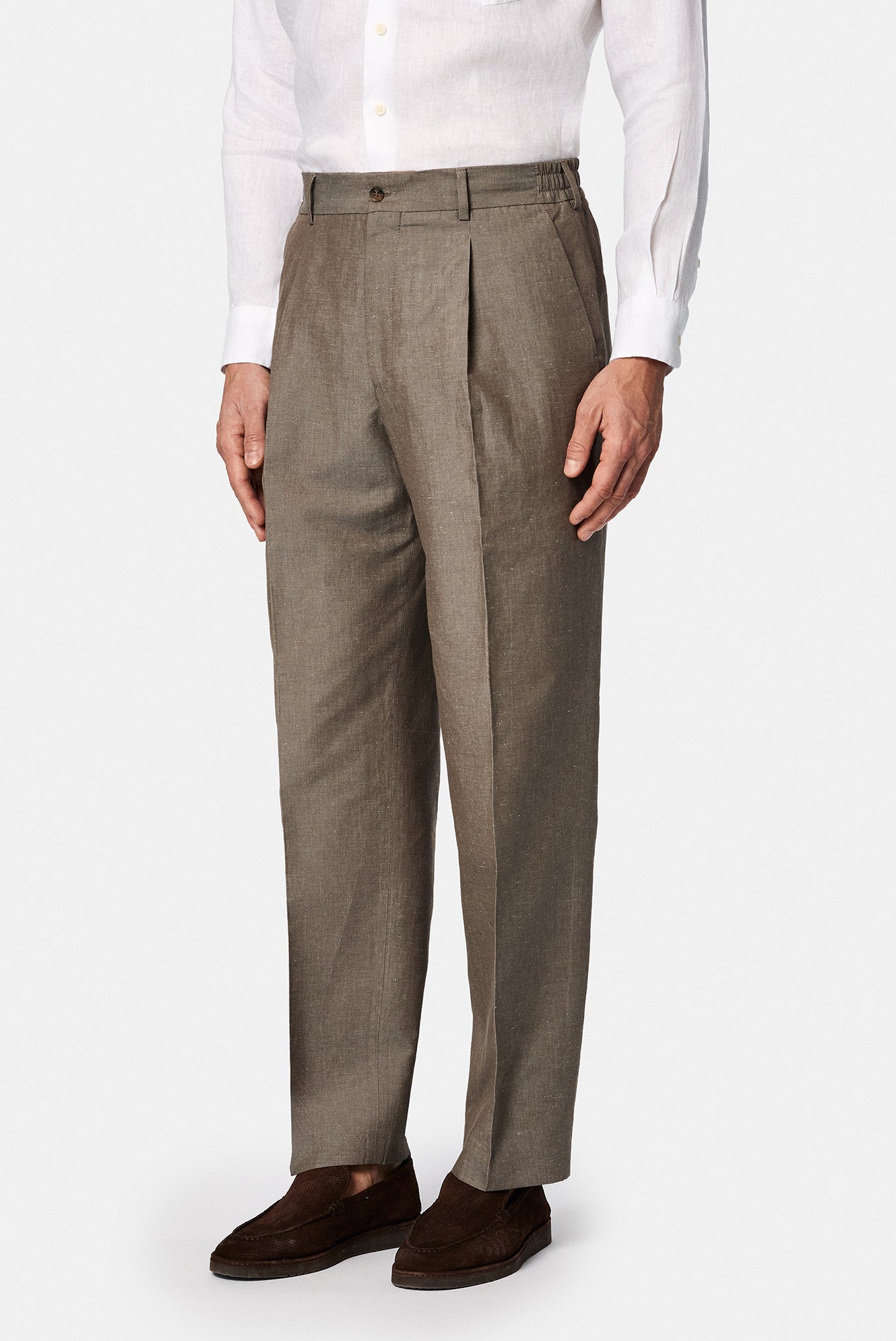 Koyu Füme 6 Drop Regular Fit Standart Kesim Pileli Beli Lastikli ?talyan Keten Kar???ml? Tak?m Elbise-Abdullah Ki??l?