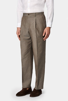 Koyu Füme 6 Drop Regular Fit Standart Kesim Pileli Beli Lastikli ?talyan Keten Kar???ml? Tak?m Elbise-Abdullah Ki??l?