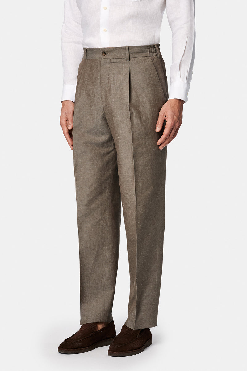 Koyu Füme 6 Drop Regular Fit Standart Kesim Pileli Beli Lastikli ?talyan Keten Kar???ml? Tak?m Elbise-Abdullah Ki??l?