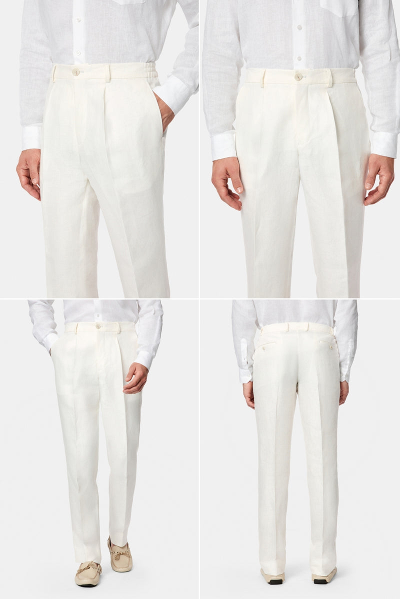 Ekru 7 Drop Slim Fit Dar Kesim Kruvaze %100 Keten Takım Elbise