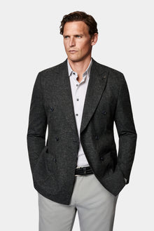 Siyah 6 Drop Regular Fit Standart Kesim Regular Sivri Yaka Ketenli Kruvaze Ceket
