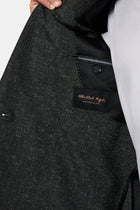 Siyah 7 Drop Slim Fit Dar Kesim Regular Sivri Yaka Ketenli Kruvaze Ceket