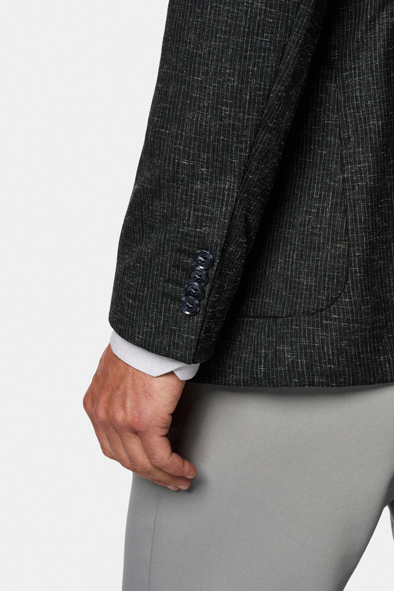 Siyah 6 Drop Regular Fit Standart Kesim Regular Sivri Yaka Ketenli Kruvaze Ceket
