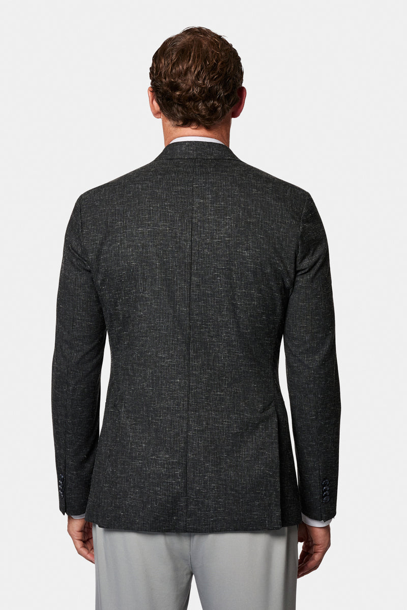 Siyah 6 Drop Regular Fit Standart Kesim Regular Sivri Yaka Ketenli Kruvaze Ceket