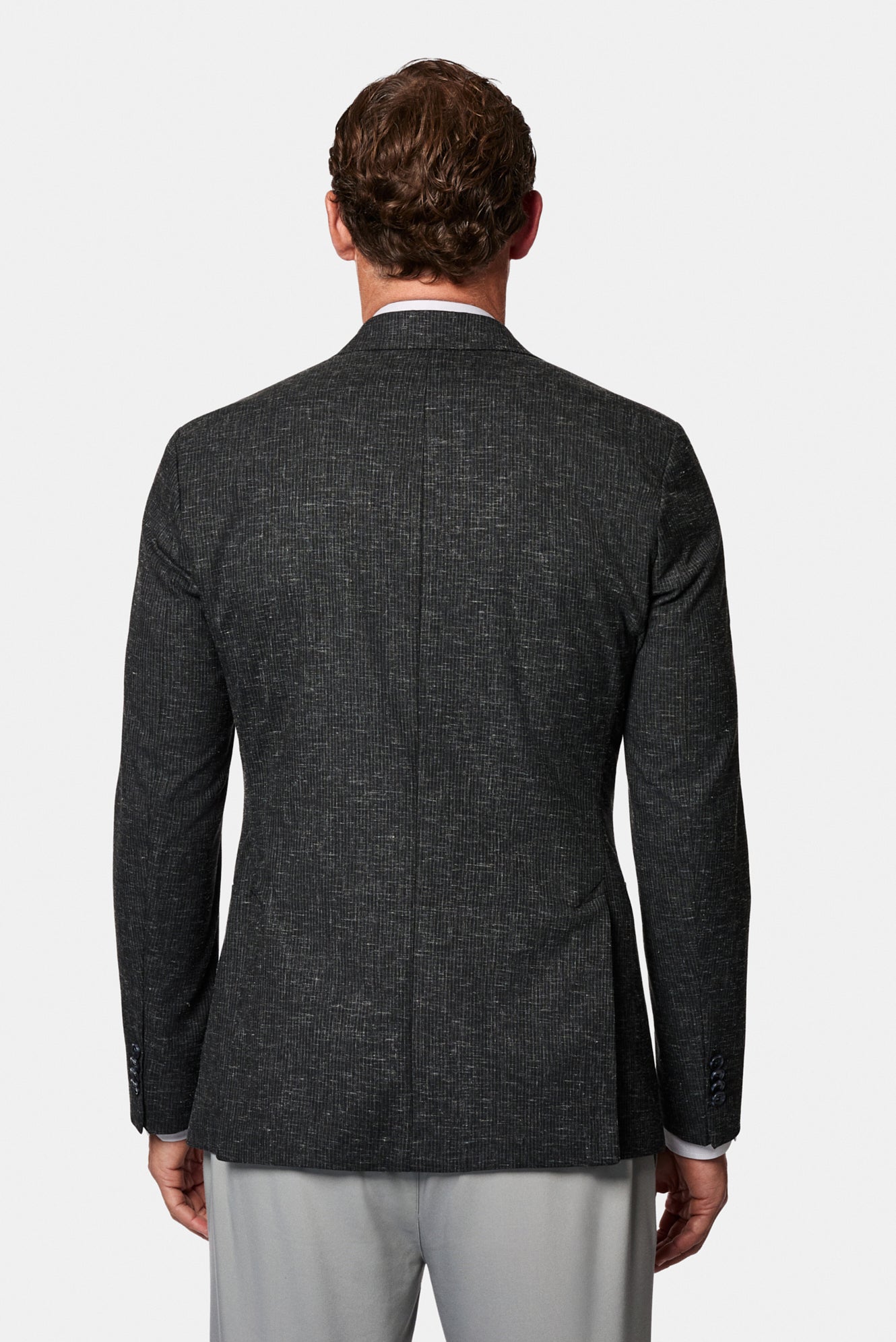 Siyah 7 Drop Slim Fit Dar Kesim Regular Sivri Yaka Ketenli Kruvaze Ceket