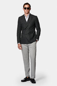 Siyah 6 Drop Regular Fit Standart Kesim Regular Sivri Yaka Ketenli Kruvaze Ceket