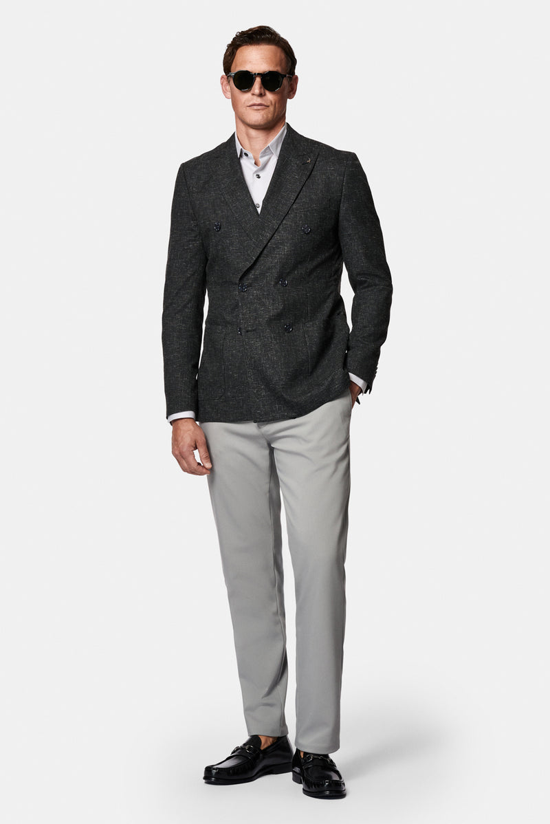 Siyah 6 Drop Regular Fit Standart Kesim Regular Sivri Yaka Ketenli Kruvaze Ceket