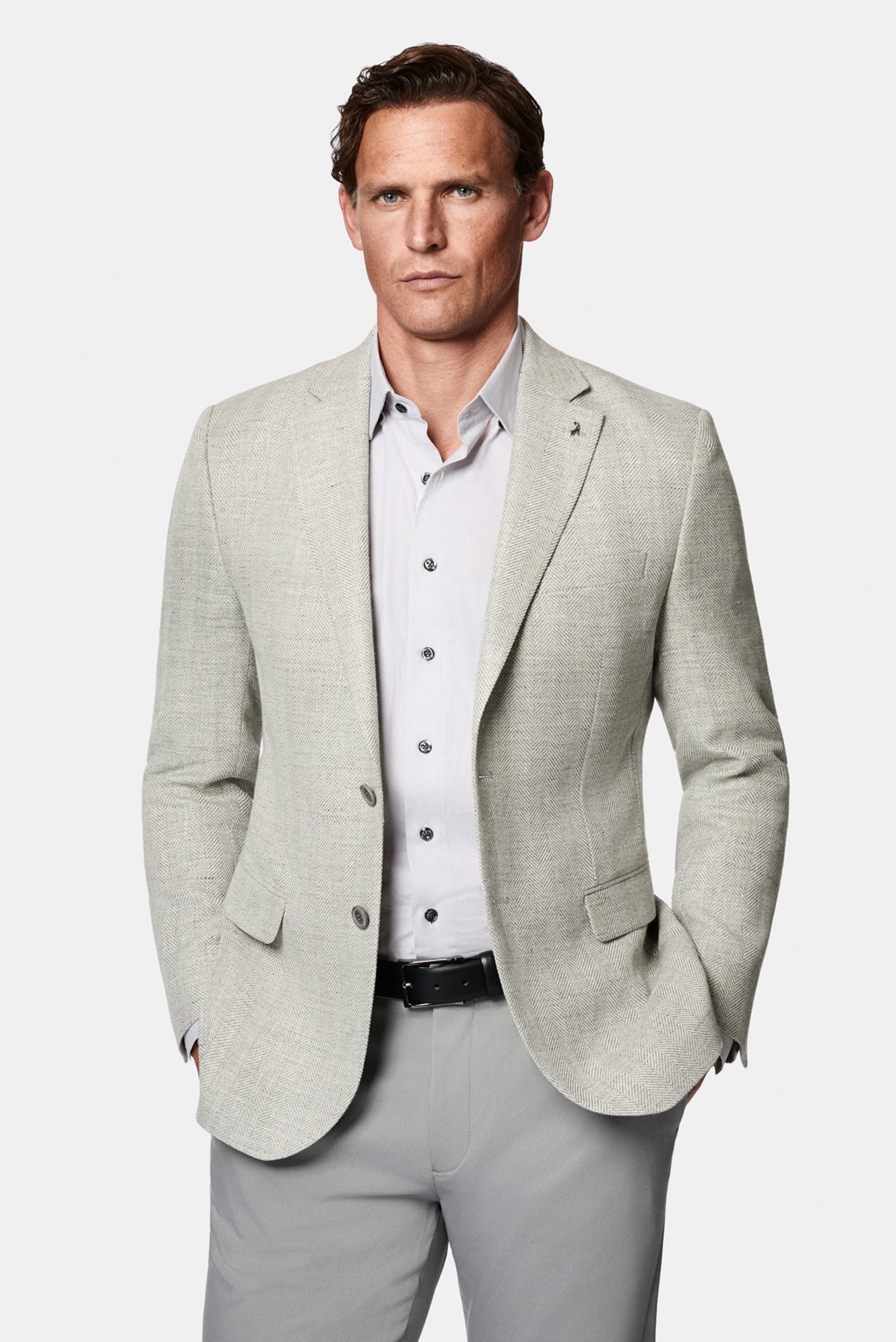 Orta Gri 7 Drop Slim Fit Dar Kesim Yünlü Keten Karışımlı İtalyan Balıksırtı Klasik Ceket