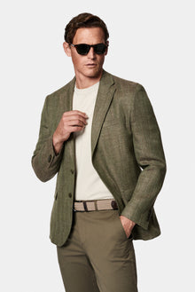 Koyu Yeşil 6 Drop Regular Fit Standart Kesim Yünlü Keten Karışımlı İtalyan Balıksırtı Klasik Ceket
