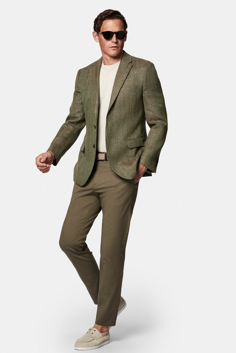 Koyu Yeşil 6 Drop Regular Fit Standart Kesim Yünlü Keten Karışımlı İtalyan Balıksırtı Klasik Ceket