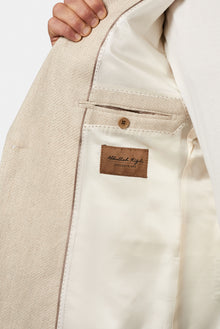 Krem 6 Drop Regular Fit Standart Kesim Sivri Yaka Kruvaze Keten İpek Karışımlı İtalyan Ceket