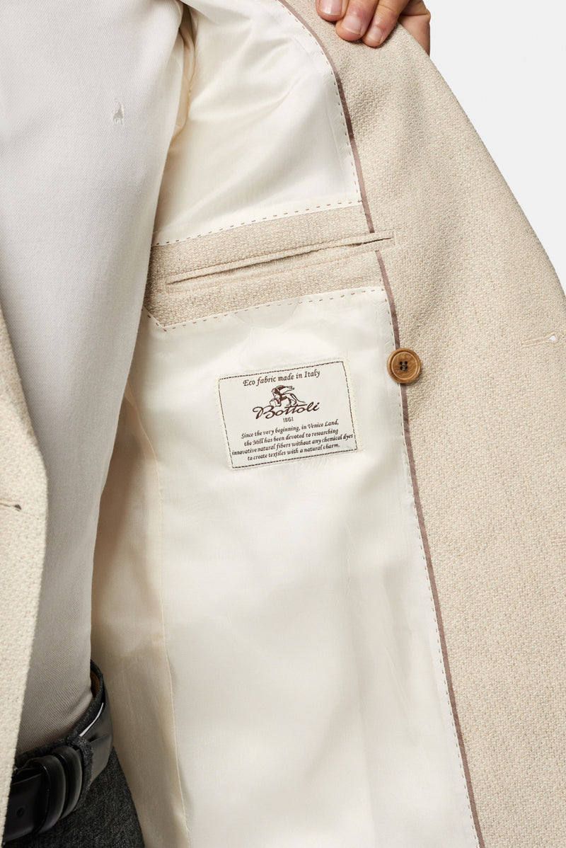 Krem 4 Drop Relaxed Fit Rahat Kesim Sivri Yaka Kruvaze Keten İpek Karışımlı İtalyan Ceket