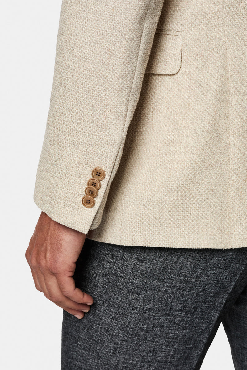 Krem 4 Drop Relaxed Fit Rahat Kesim Sivri Yaka Kruvaze Keten İpek Karışımlı İtalyan Ceket