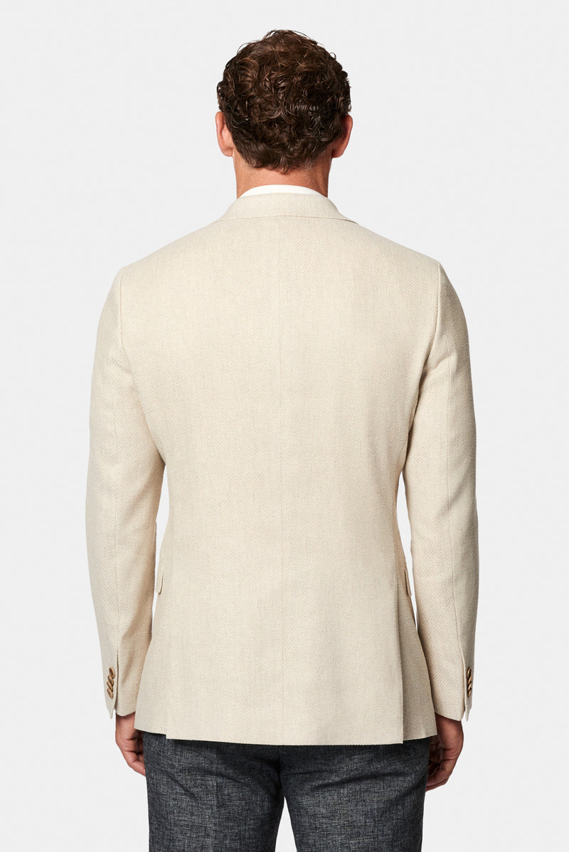 Krem 4 Drop Relaxed Fit Rahat Kesim Sivri Yaka Kruvaze Keten İpek Karışımlı İtalyan Ceket
