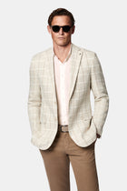 Kum 7 Drop Slim Fit Dar Kesim Mono Yaka Kareli %100 Keten Astarsız Ceket