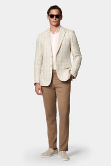 Kum 7 Drop Slim Fit Dar Kesim Mono Yaka Kareli %100 Keten Astarsız Ceket