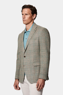 Orta Bej 4 Drop Relaxed Fit Rahat Kesim Ekose Yün Keten Karışımlı İtalyan Ceket