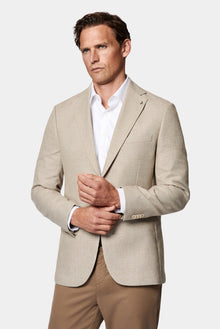 Açık Bej 4 Drop Relaxed Fit Rahat Kesim Mono Yaka Keten Karışımlı Klasik Ceket