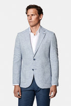 Açık Mavi 7 Drop Slim Fit Dar Kesim Keten Karışımlı Desenli Astarsız Ceket