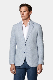 Açık Mavi 7 Drop Slim Fit Dar Kesim Keten Karışımlı Desenli Astarsız Ceket