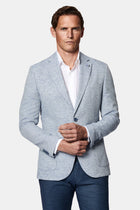 Açık Mavi 7 Drop Slim Fit Dar Kesim Keten Karışımlı Desenli Astarsız Ceket