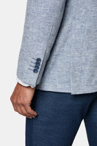 Açık Mavi 7 Drop Slim Fit Dar Kesim Keten Karışımlı Desenli Astarsız Ceket