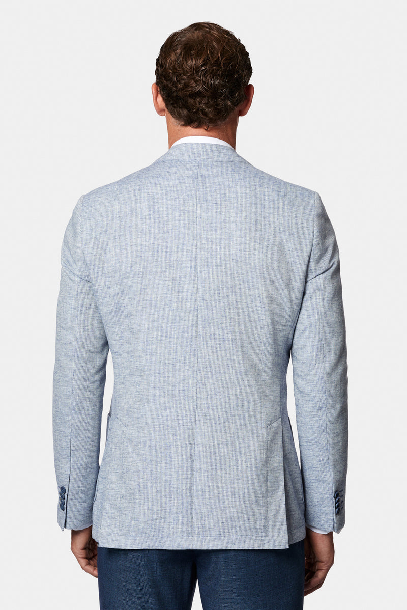 Açık Mavi 7 Drop Slim Fit Dar Kesim Keten Karışımlı Desenli Astarsız Ceket