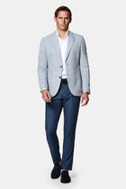 Açık Mavi 7 Drop Slim Fit Dar Kesim Keten Karışımlı Desenli Astarsız Ceket