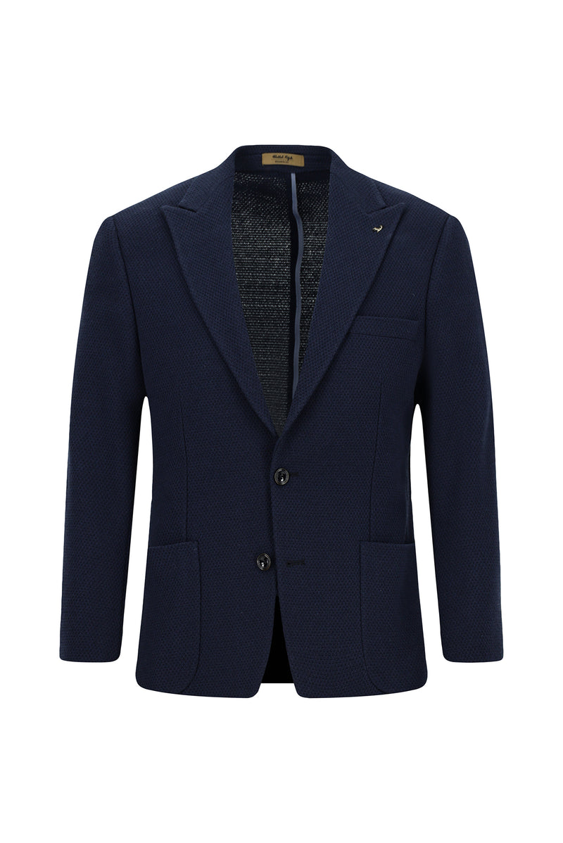 Koyu Lacivert 6 Drop Regular Fit Standart Kesim Sivri Yaka Torba Cep Desenli Spor İtalyan Örme Ceket
