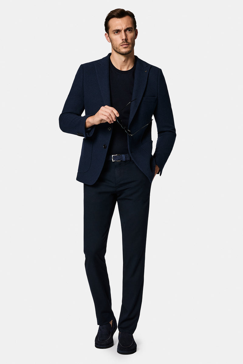 Koyu Lacivert 6 Drop Regular Fit Standart Kesim Sivri Yaka Torba Cep Desenli Spor ?talyan Örme Ceket-Abdullah Ki??l?