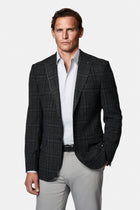 Siyah 4 Drop Relaxed Fit Rahat Kesim Yünlü Ekose İtalyan Ceket