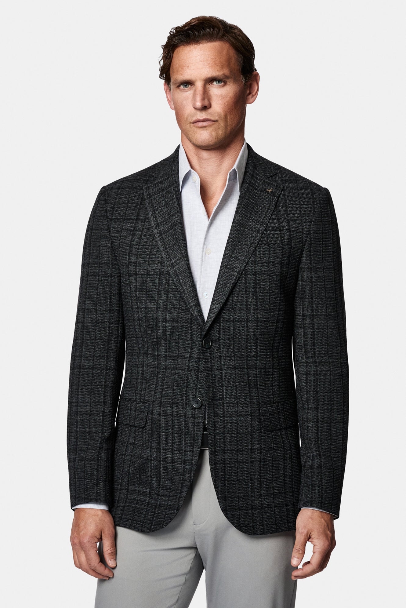 Siyah 4 Drop Relaxed Fit Rahat Kesim Yünlü Ekose İtalyan Ceket