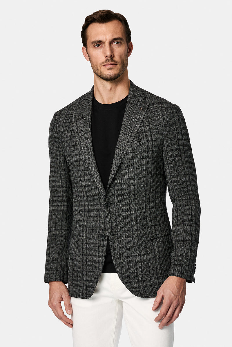 Koyu Antrasit 4 Drop Relaxed Fit Rahat Kesim Yünlü Ekose ?talyan Ceket-Abdullah Ki??l?