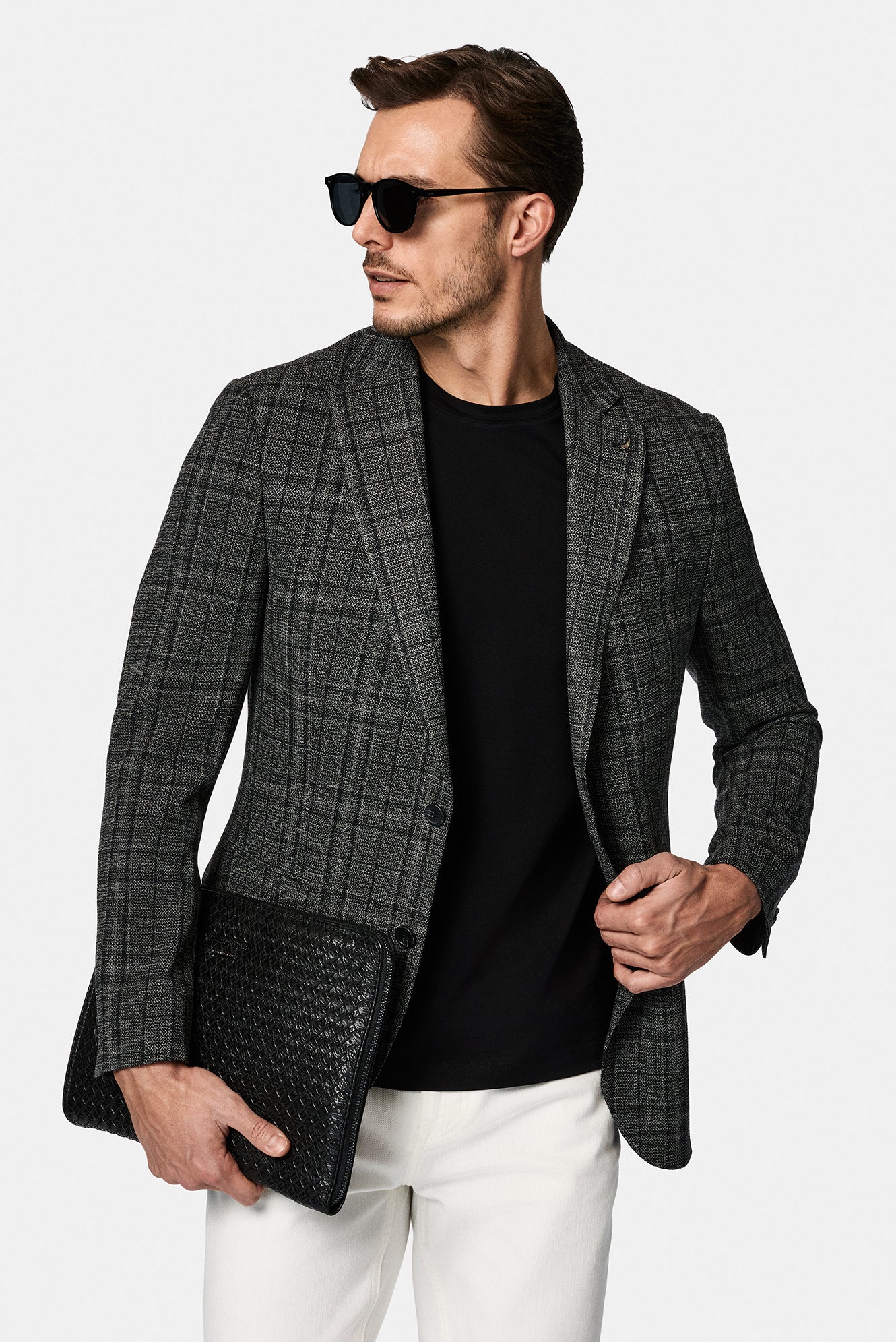 Koyu Antrasit 4 Drop Relaxed Fit Rahat Kesim Yünlü Ekose ?talyan Ceket-Abdullah Ki??l?