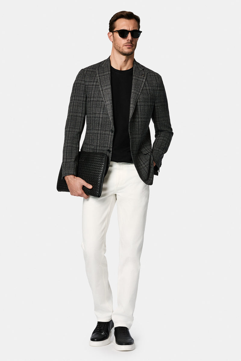 Koyu Antrasit 4 Drop Relaxed Fit Rahat Kesim Yünlü Ekose ?talyan Ceket-Abdullah Ki??l?