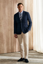 Orta Lacivert 7 Drop Slim Fit Dar Kesim Yünlü Ekose ?talyan Ceket-Abdullah Ki??l?