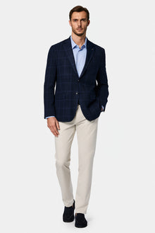 Orta Lacivert 4 Drop Relaxed Fit Rahat Kesim Yünlü Ekose ?talyan Ceket-Abdullah Ki??l?