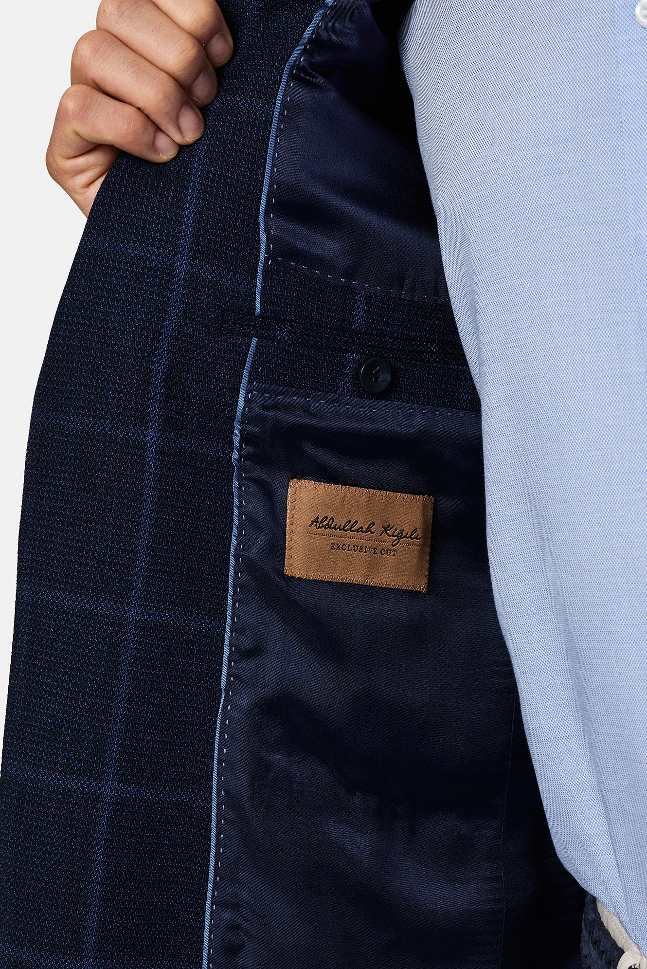 Orta Lacivert 7 Drop Slim Fit Dar Kesim Yünlü Ekose ?talyan Ceket-Abdullah Ki??l?