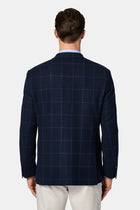 Orta Lacivert 7 Drop Slim Fit Dar Kesim Yünlü Ekose ?talyan Ceket-Abdullah Ki??l?