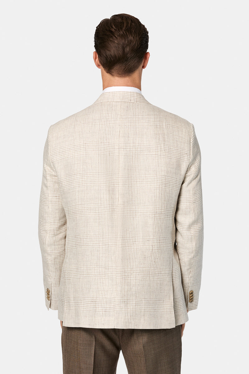 Aç?k Bej 4 Drop Relaxed Fit Rahat Kesim Ekose Keten ?talyan Ceket-Abdullah Ki??l?