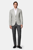 Açık Gri 7 Drop Slim Fit Dar Kesim Keten Karışımlı Desenli Klasik Ceket