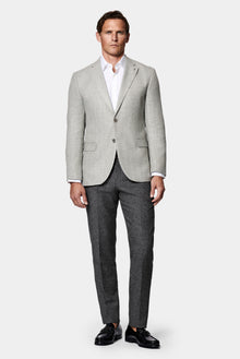 Açık Gri 7 Drop Slim Fit Dar Kesim Keten Karışımlı Desenli Klasik Ceket