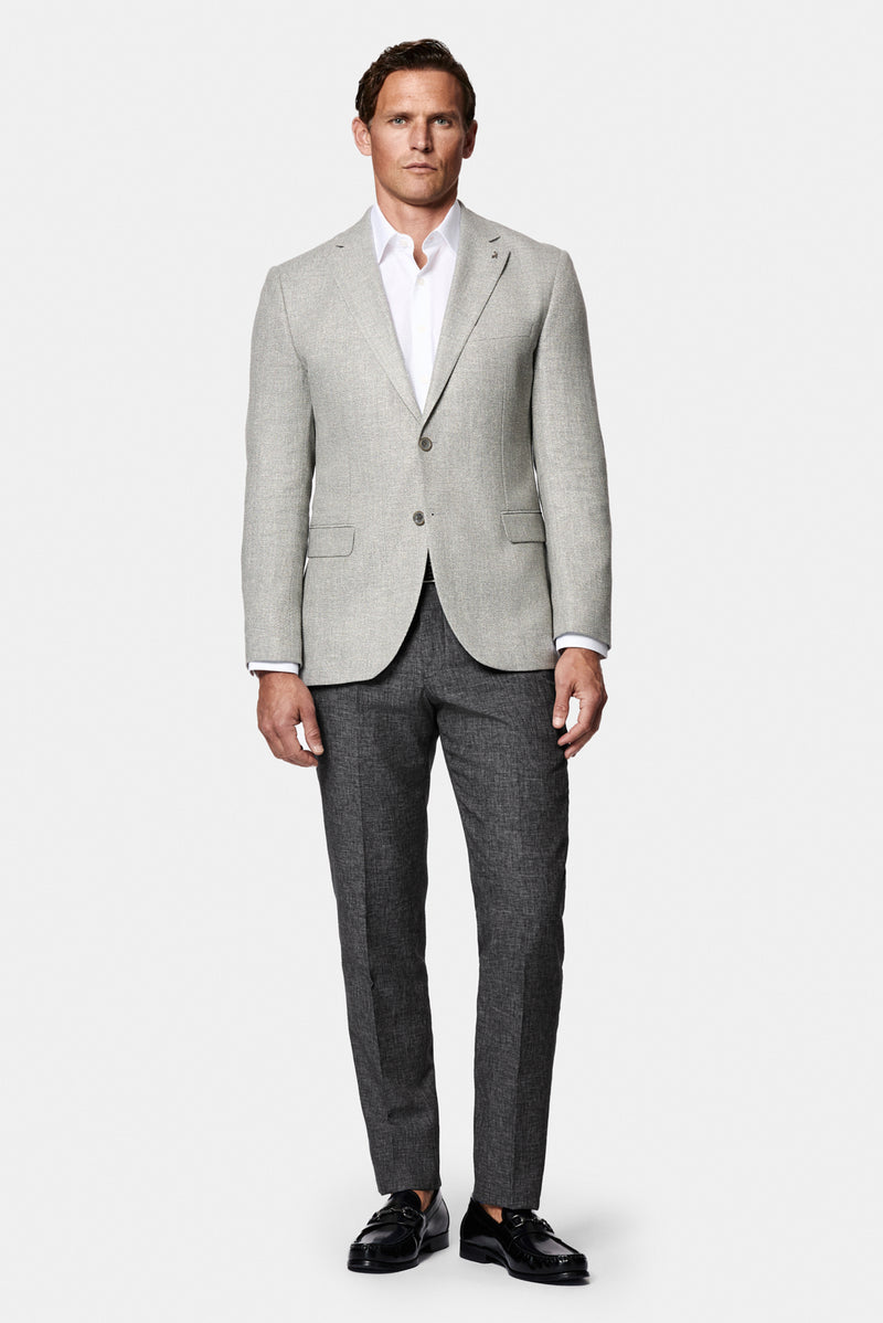 Açık Gri 7 Drop Slim Fit Dar Kesim Keten Karışımlı Desenli Klasik Ceket