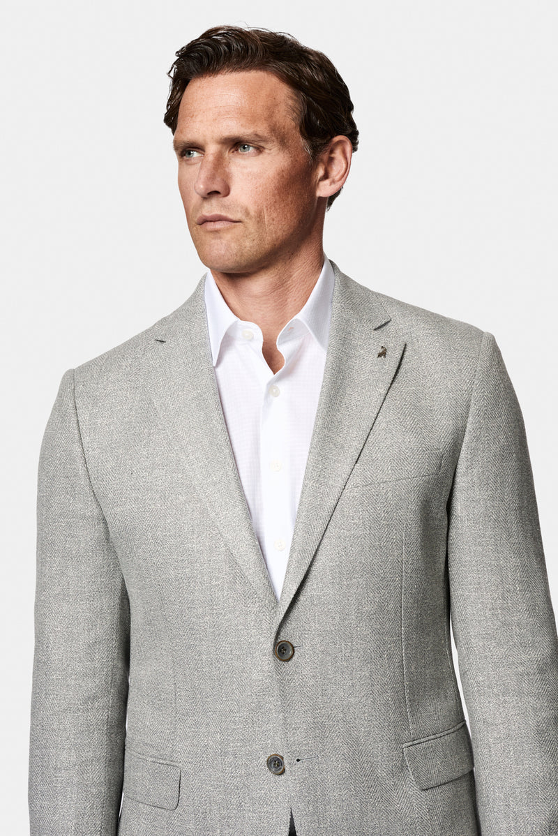 Açık Gri 7 Drop Slim Fit Dar Kesim Keten Karışımlı Desenli Klasik Ceket