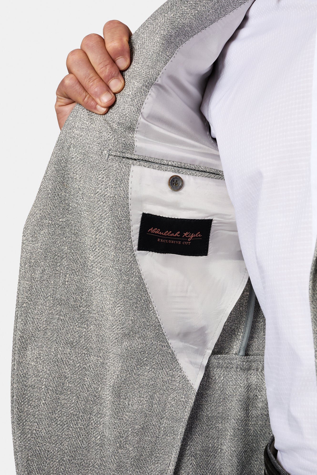 Açık Gri 7 Drop Slim Fit Dar Kesim Keten Karışımlı Desenli Klasik Ceket