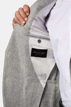 Açık Gri 7 Drop Slim Fit Dar Kesim Keten Karışımlı Desenli Klasik Ceket