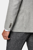 Açık Gri 7 Drop Slim Fit Dar Kesim Keten Karışımlı Desenli Klasik Ceket