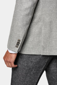 Açık Gri 7 Drop Slim Fit Dar Kesim Keten Karışımlı Desenli Klasik Ceket